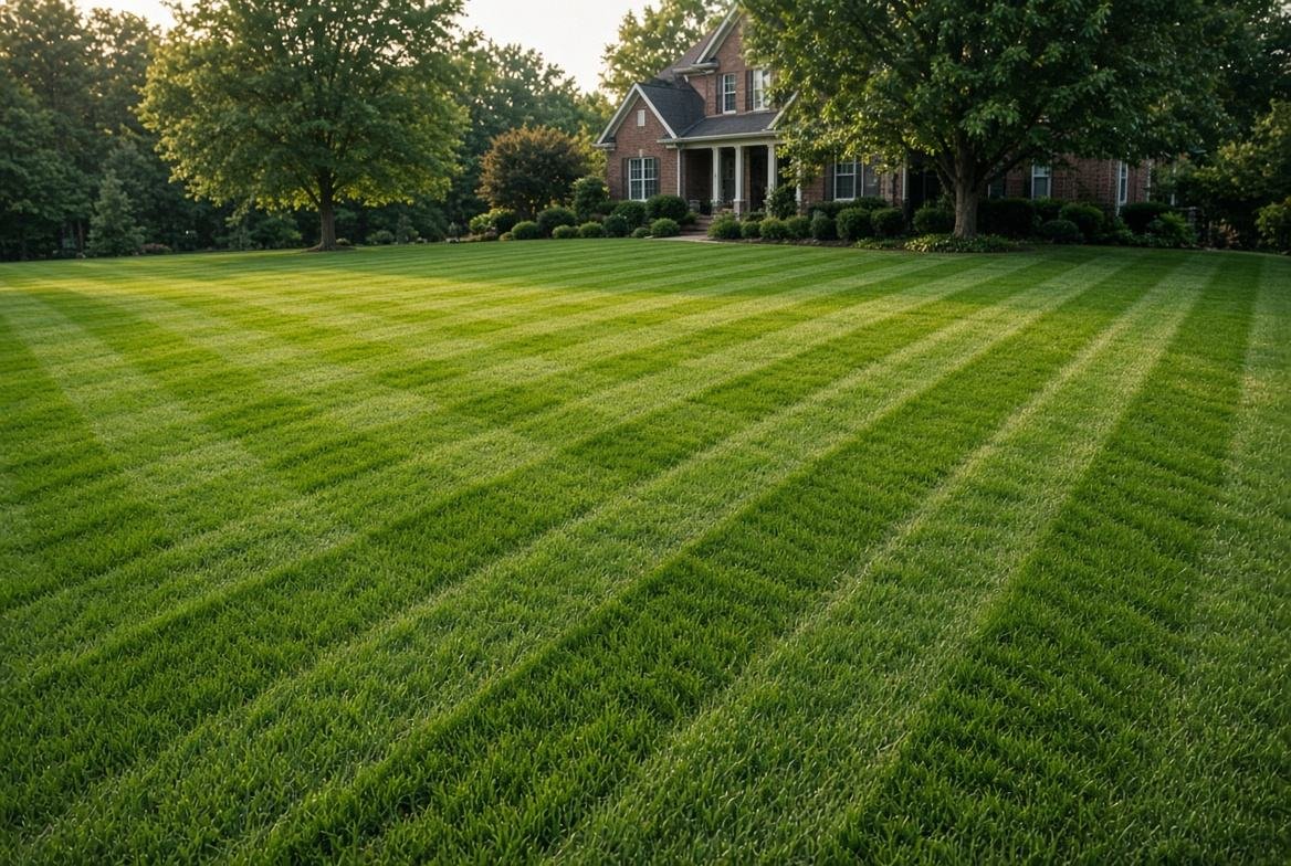 Striped residential lawn